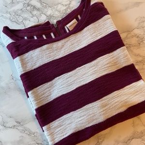 Merona Maroon and White Striped 3/4 Knit Top